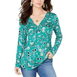 Style & Co V Neck Twist Front Floral Print Top